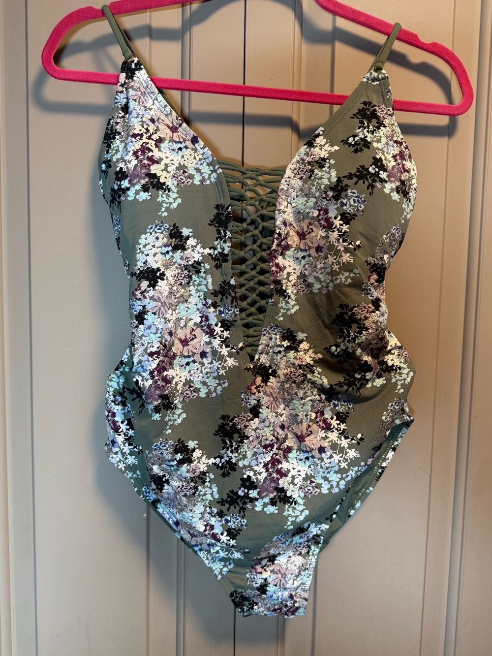 Ambrielle Olive Green Floral One-Piece Swimsuit